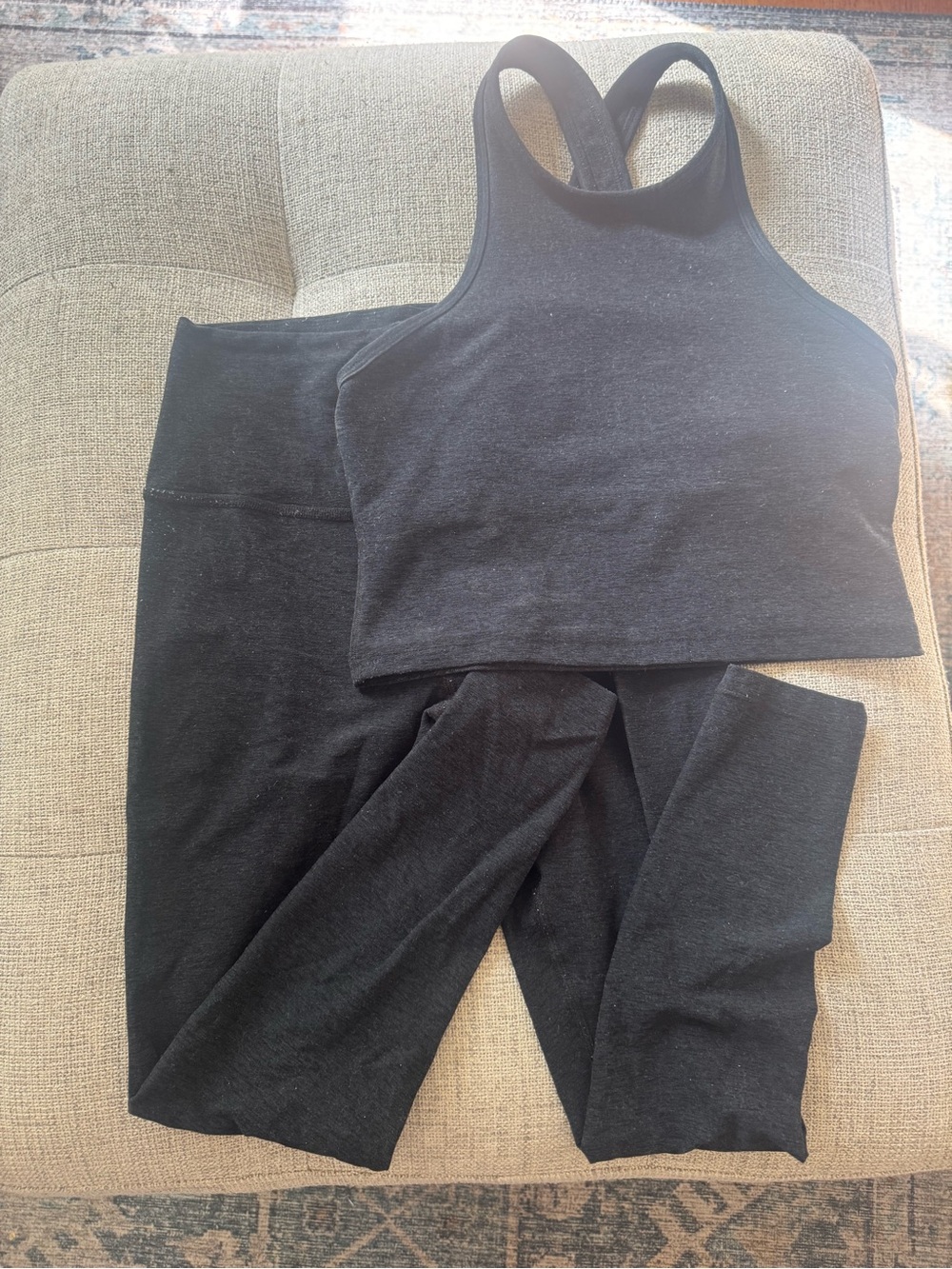 Beyond Yoga Gray Spacedye High-Neck Crop Tank & Leggings Matching Set